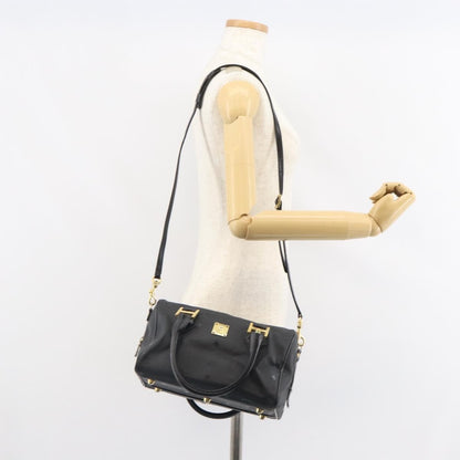 MCM MCM Vicetos Logogram Hand Bag PVC 2way Black Gold Authentic 160735