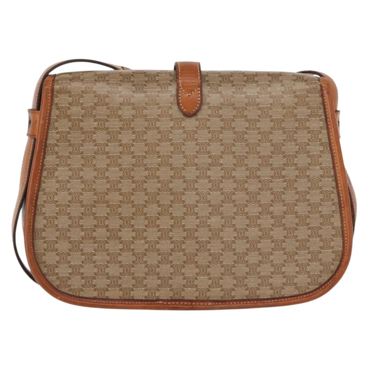 Celine CELINE Macadam Canvas Shoulder Bag PVC Beige Gold Authentic ka119