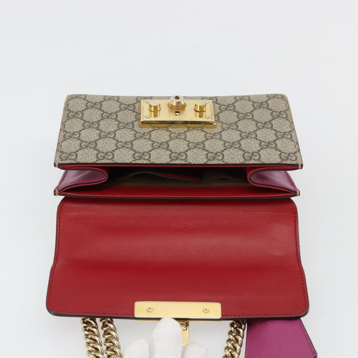 Gucci GUCCI GG Supreme Chain Shoulder Bag PVC Red Gold 409487 Authentic ka4469