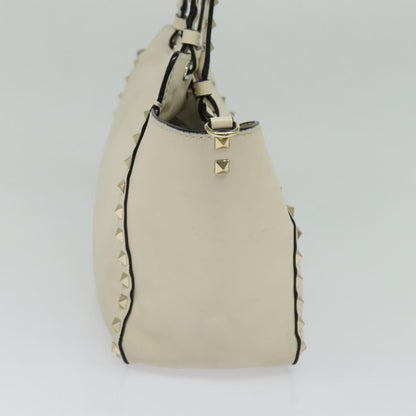 Valentino VALENTINO Studs Tote Bag Leather White Gold Authentic BA3903