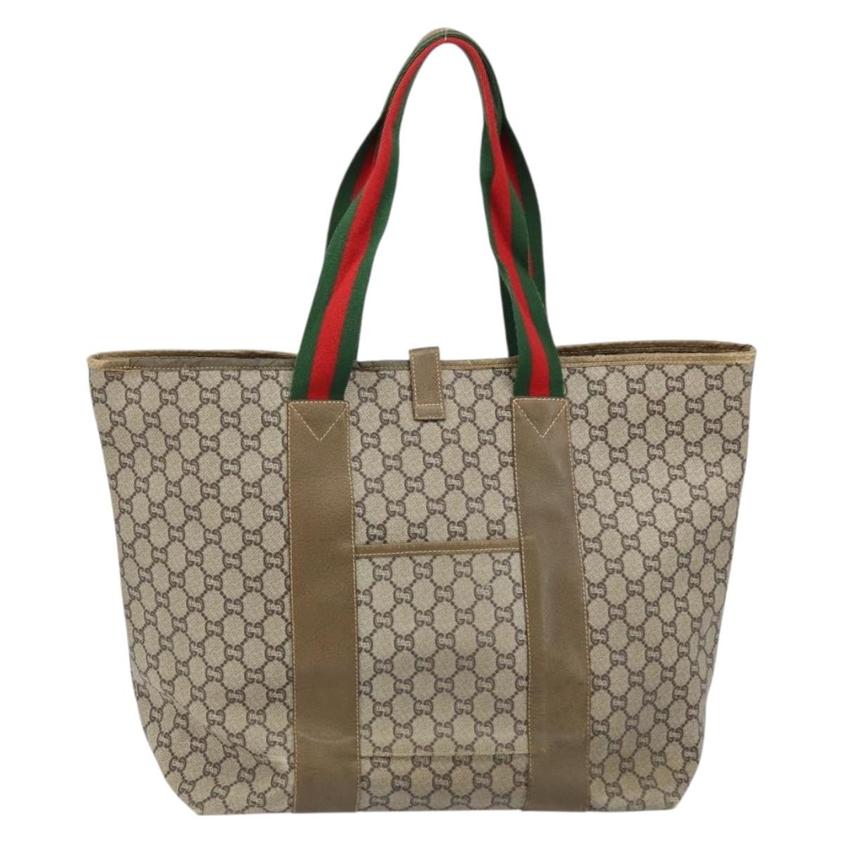 Gucci GUCCI GG Plus Supreme Web Sherry Line Tote Bag PVC Beige Gold Authentic ep13405