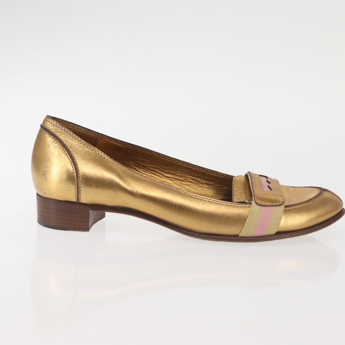 Gucci GUCCI Pumps Leather Gold Authentic ac3875 Bag