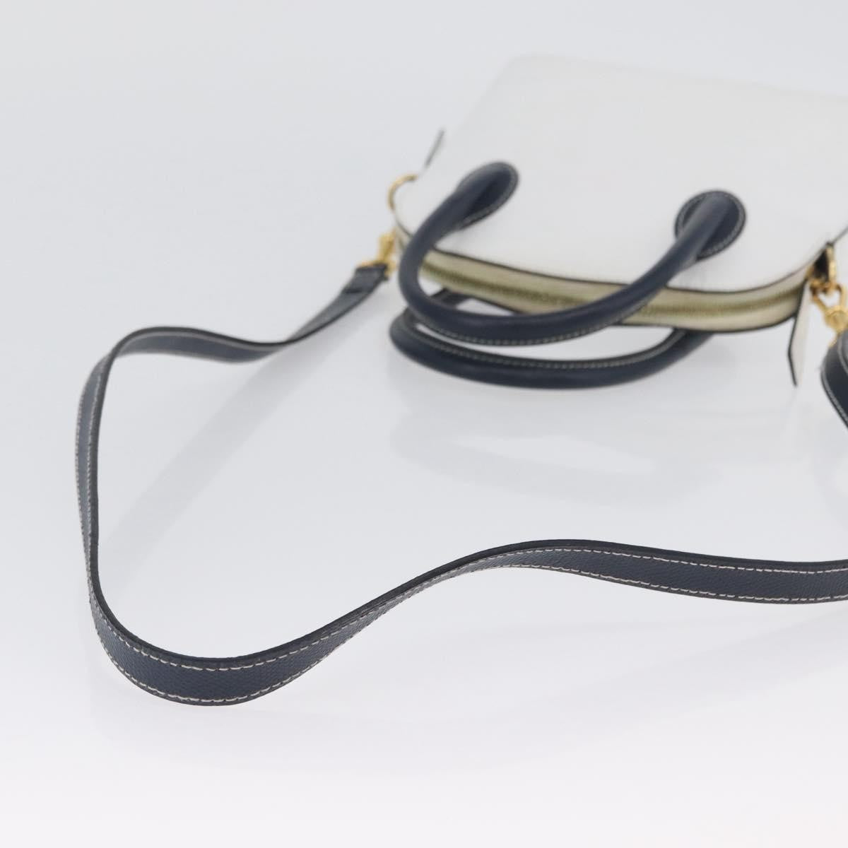 Celine CELINE Hand Bag Leather 2way White Gold Authentic BA10567