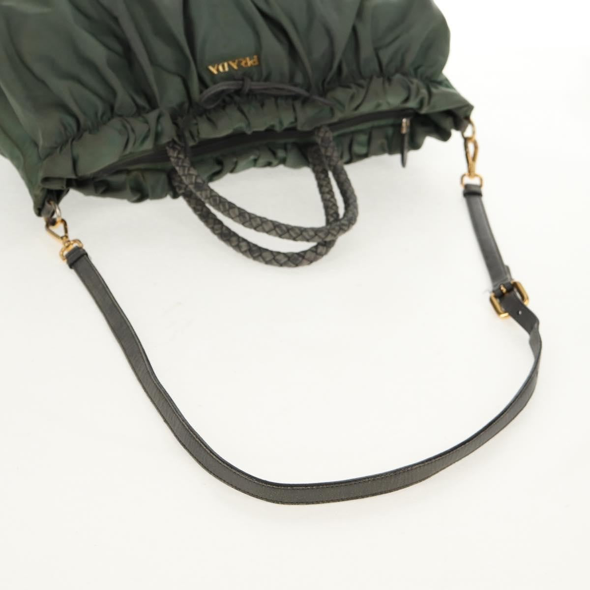 Prada PRADA Hand Bag Nylon 2way Green Gold Authentic 157145