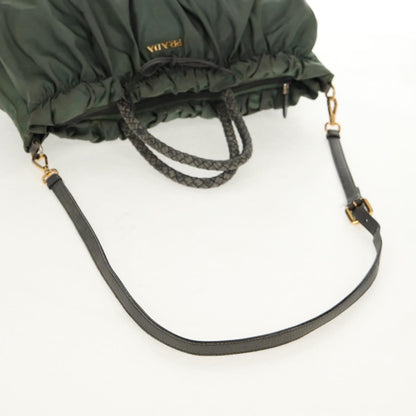 Prada PRADA Hand Bag Nylon 2way Green Gold Authentic 157145
