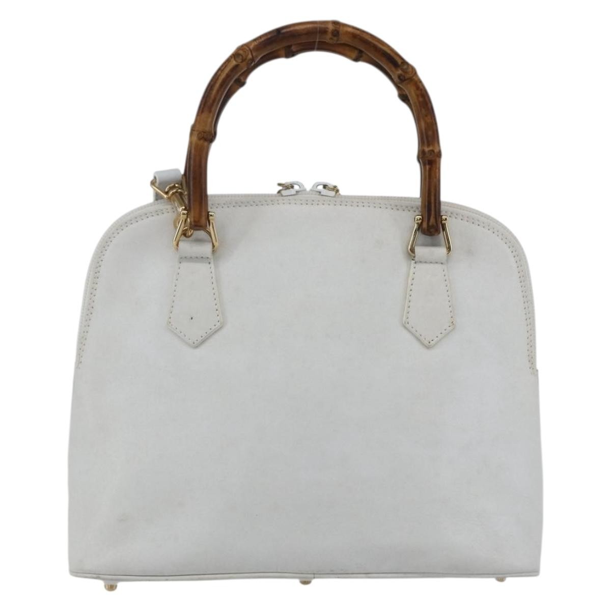 Gucci GUCCI Bamboo Hand Bag Leather White Gold Authentic ki6188