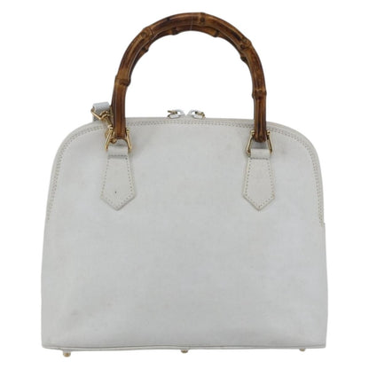 Gucci GUCCI Bamboo Hand Bag Leather White Gold Authentic ki6188