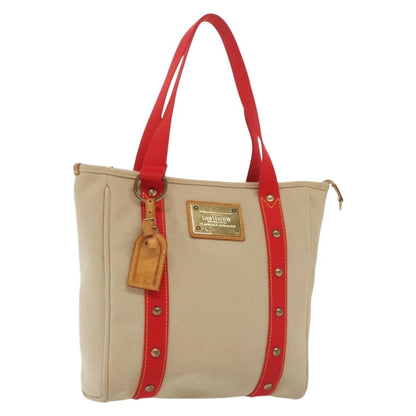 Louis Vuitton LOUIS VUITTON Antigua Cabas MM Tote Bag Beige Red M40035 LV Authentic 137278