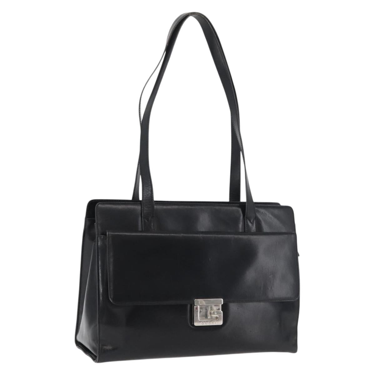 Gucci GUCCI Tote Bag Leather Black Silver Authentic 175365