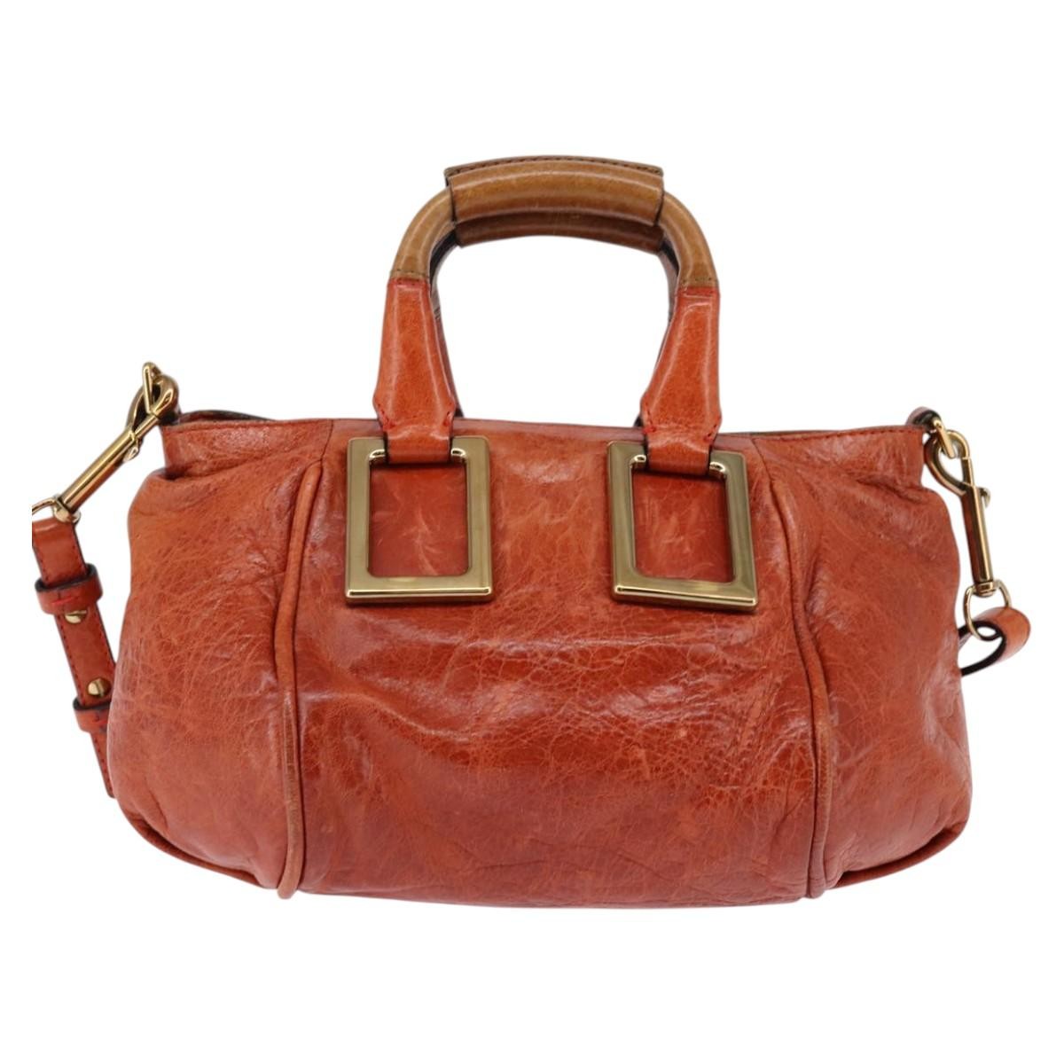 Chloé Chloé Chloe Etel Hand Bag Leather 2way Orange Gold Authentic am9029