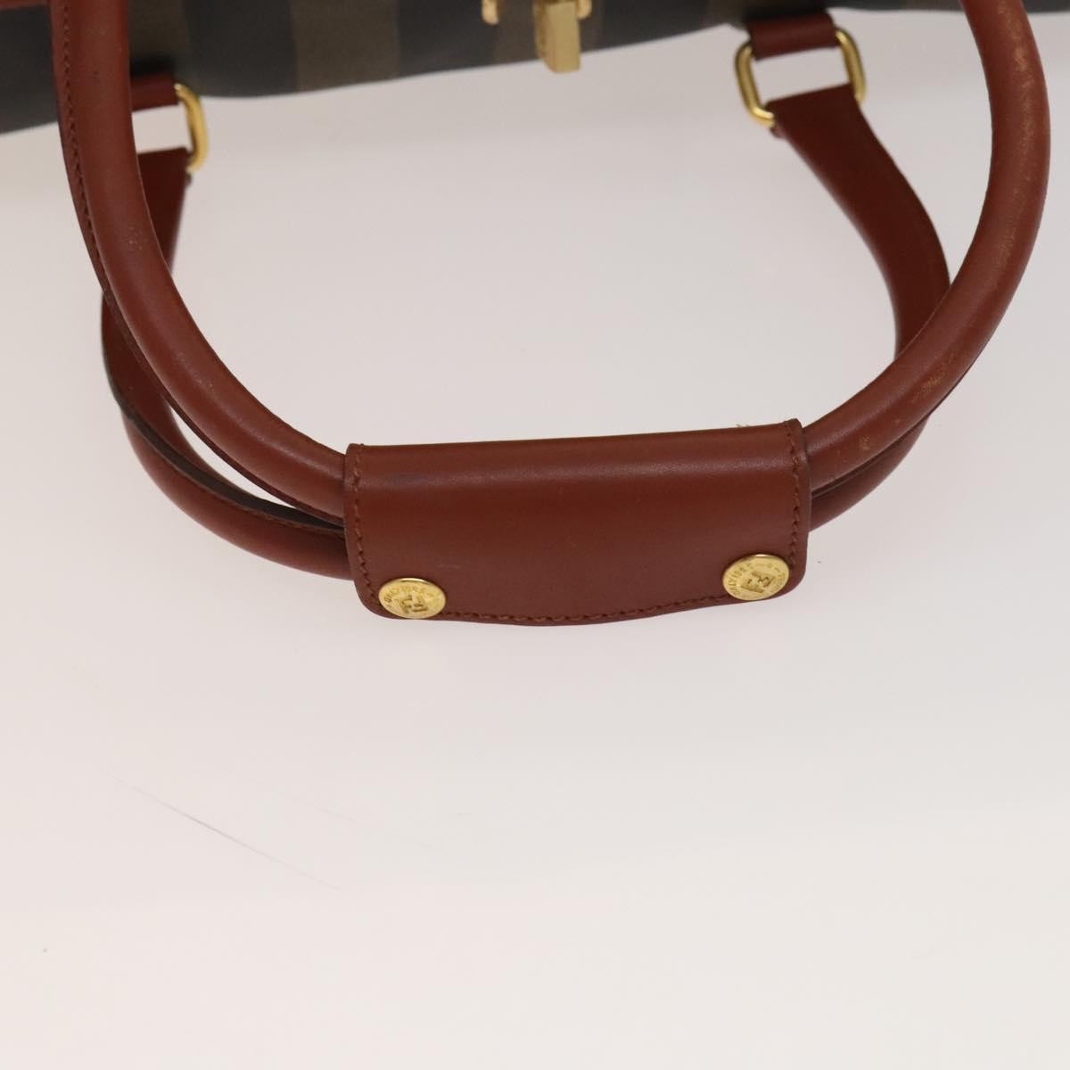 Fendi FENDI Pecan Canvas Boston Bag Black Brown gold Authentic ep10025