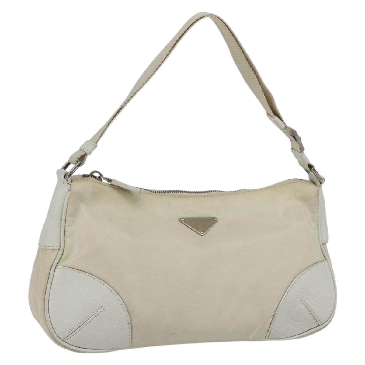 Prada PRADA Shoulder Bag Nylon Leather Ivory Silver Authentic 163087