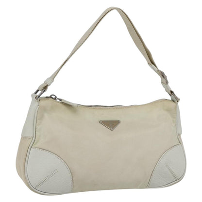 Prada PRADA Shoulder Bag Nylon Leather Ivory Silver Authentic 163087