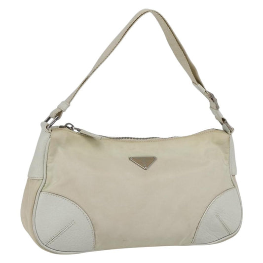 Prada PRADA Shoulder Bag Nylon Leather Ivory Silver Authentic 163087