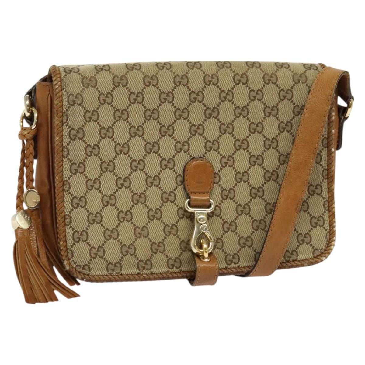 Gucci GUCCI GG Canvas Shoulder Bag Beige Gold 257024 Authentic BA2928