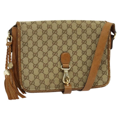 Gucci GUCCI GG Canvas Shoulder Bag Beige Gold 257024 Authentic BA2928