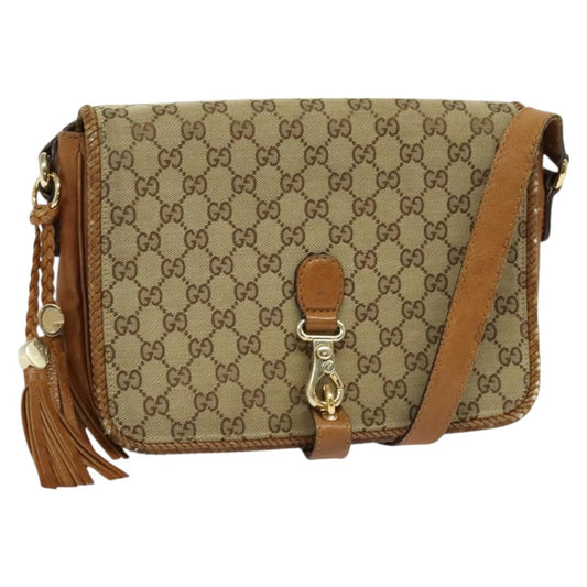 Gucci GUCCI GG Canvas Shoulder Bag Beige Gold 257024 Authentic BA2928