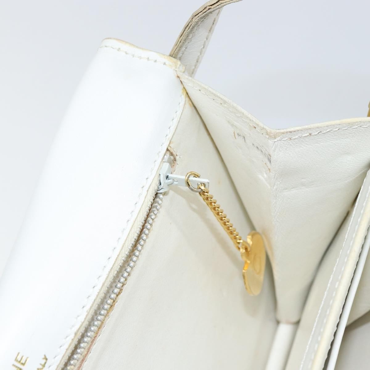 Celine CELINE Shoulder Bag Leather White Gold Authentic 156322