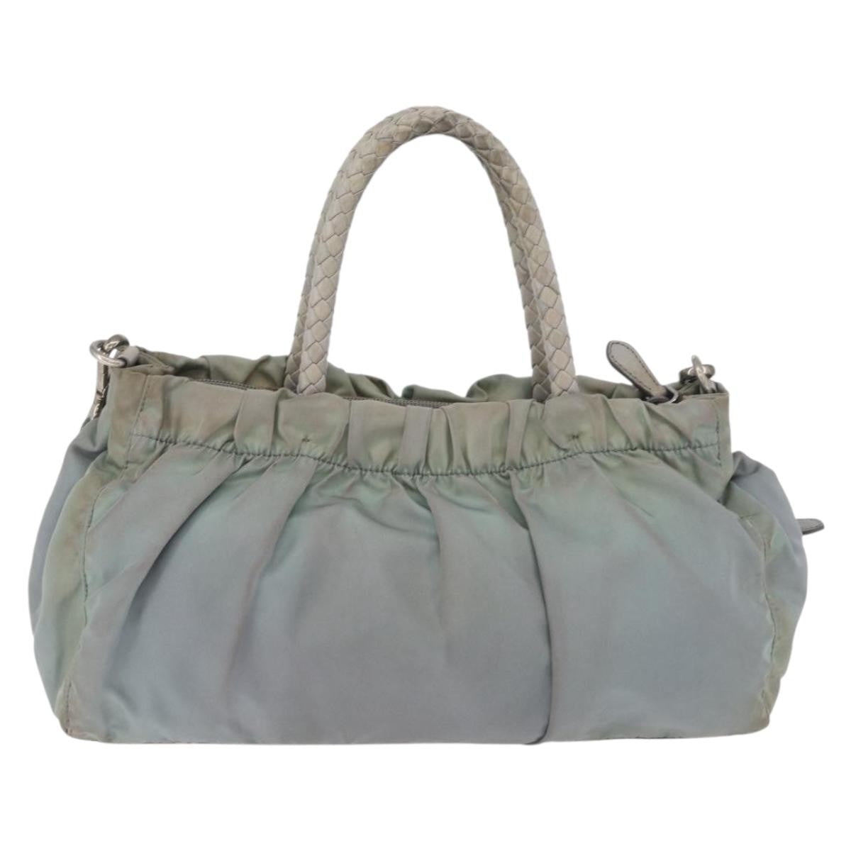 Prada PRADA Hand Bag Nylon 2way Green Silver Authentic YKZ274