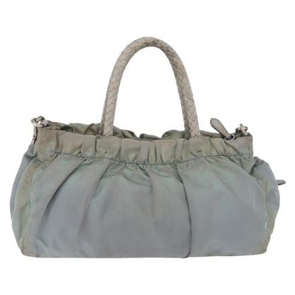 Prada PRADA Hand Bag Nylon 2way Green Silver Authentic YKZ274