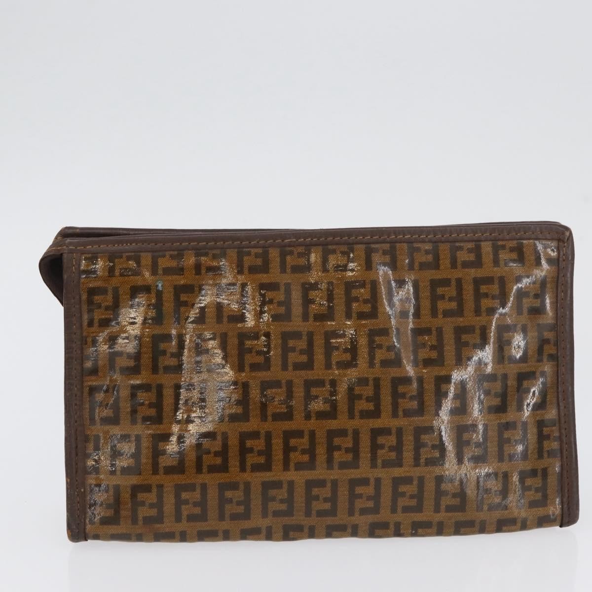 Fendi FENDI Zucchino Canvas Hand Bag PVC 2 Set Brown Authentic ti3754