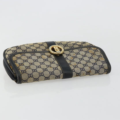 Gucci GUCCI GG Canvas Shoulder Bag Beige Navy Gold Authentic 92734