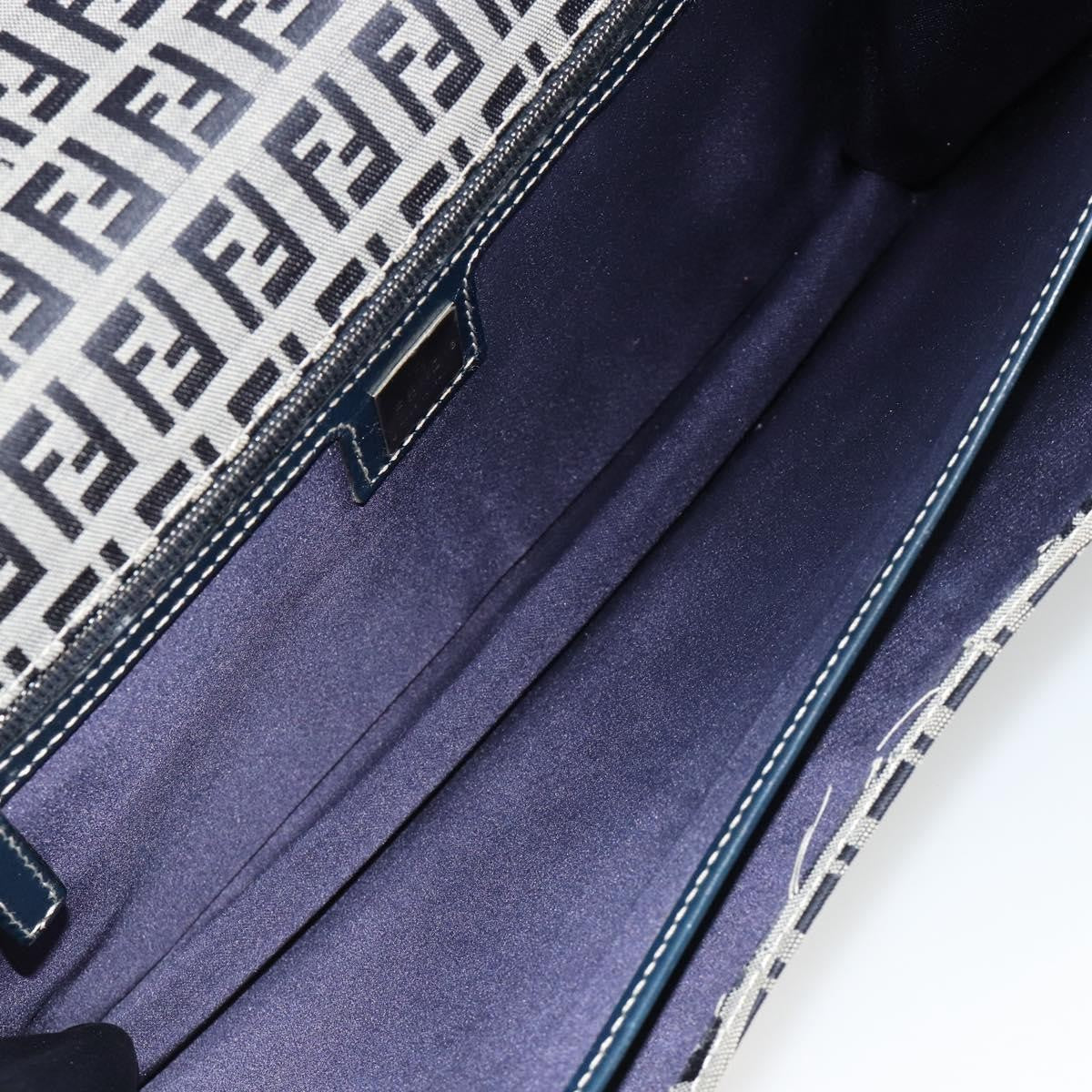 Fendi FENDI Zucchino Canvas Shoulder Bag Navy Silver Authentic 182201V