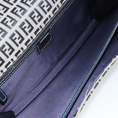 Fendi FENDI Zucchino Canvas Shoulder Bag Navy Silver Authentic 182201V