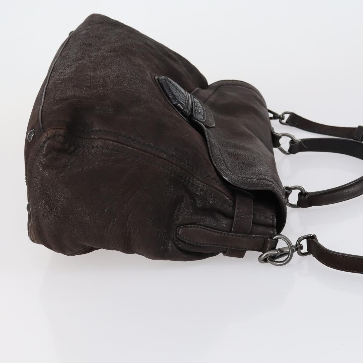 Prada PRADA Hand Bag Leather 2way Brown Silver Authentic 153083