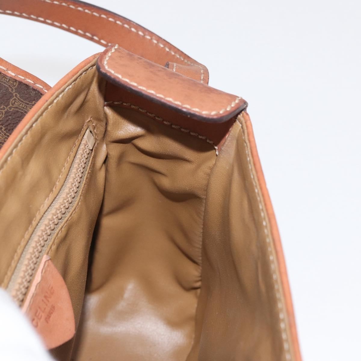 Celine CELINE Macadam Canvas Shoulder Bag PVC Leather Brown Gold Authentic BA9074