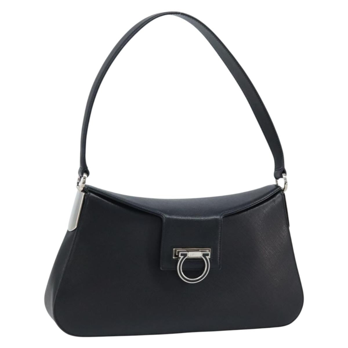 Salvatore Ferragamo Salvatore Ferragamo Gancini Shoulder Bag Leather Black Silver Authentic gh1877
