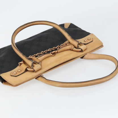 Gucci GUCCI GG Canvas Tote Bag Black Gold 114913 Authentic gh1523