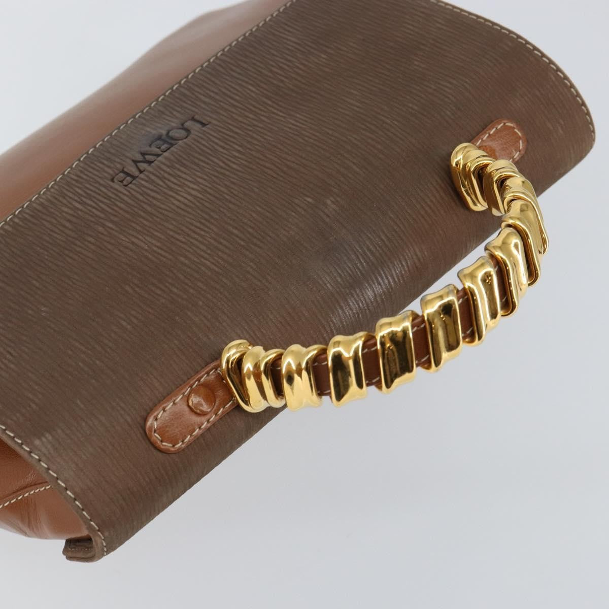 Loewe LOEWE Velazquez Hand Bag Suede Leather Brown Gold Authentic ep11077