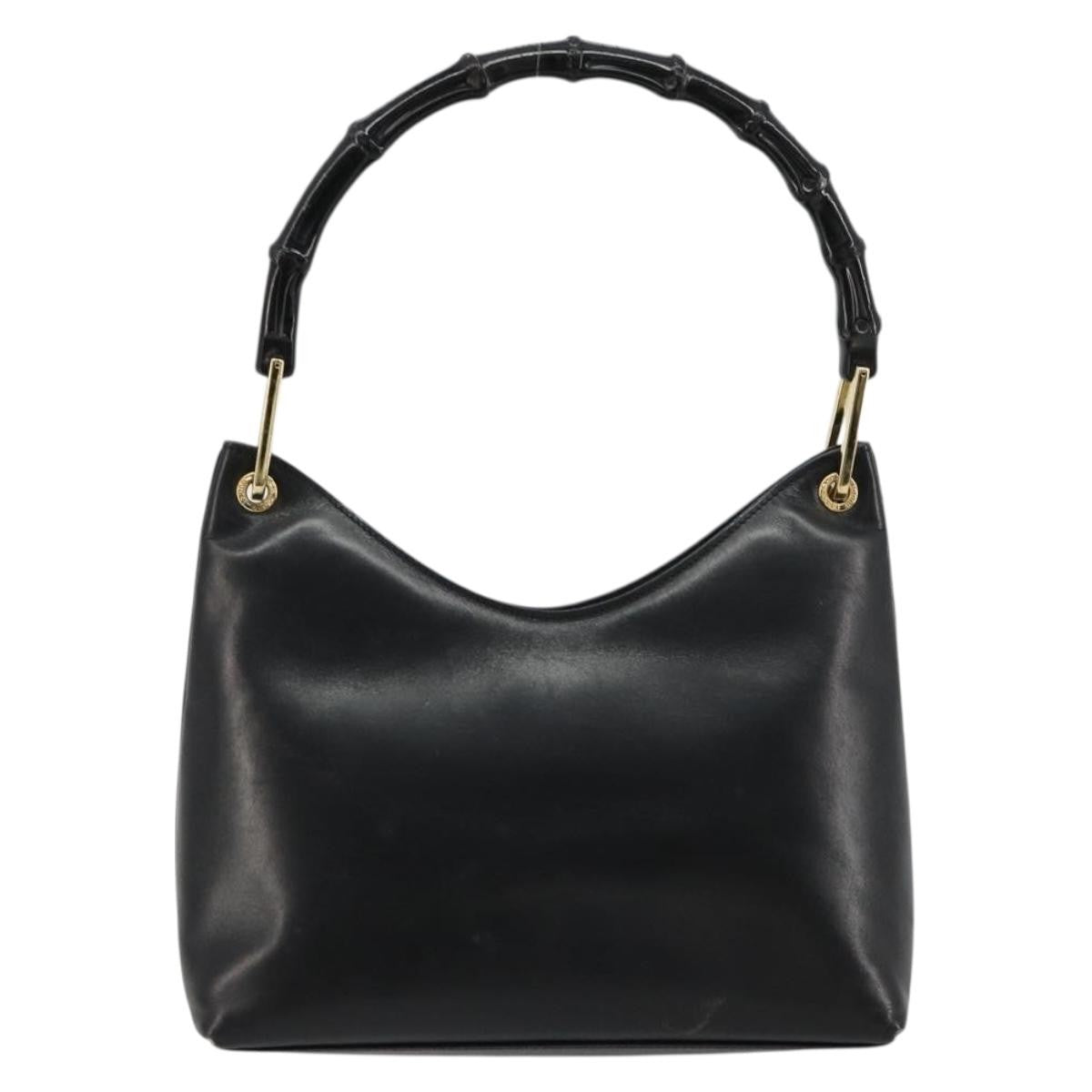 Gucci GUCCI Bamboo Shoulder Bag Leather Black Gold 001 3008 Authentic 182382
