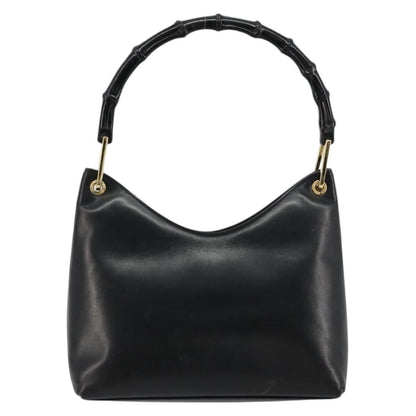 Gucci GUCCI Bamboo Shoulder Bag Leather Black Gold 001 3008 Authentic 182382
