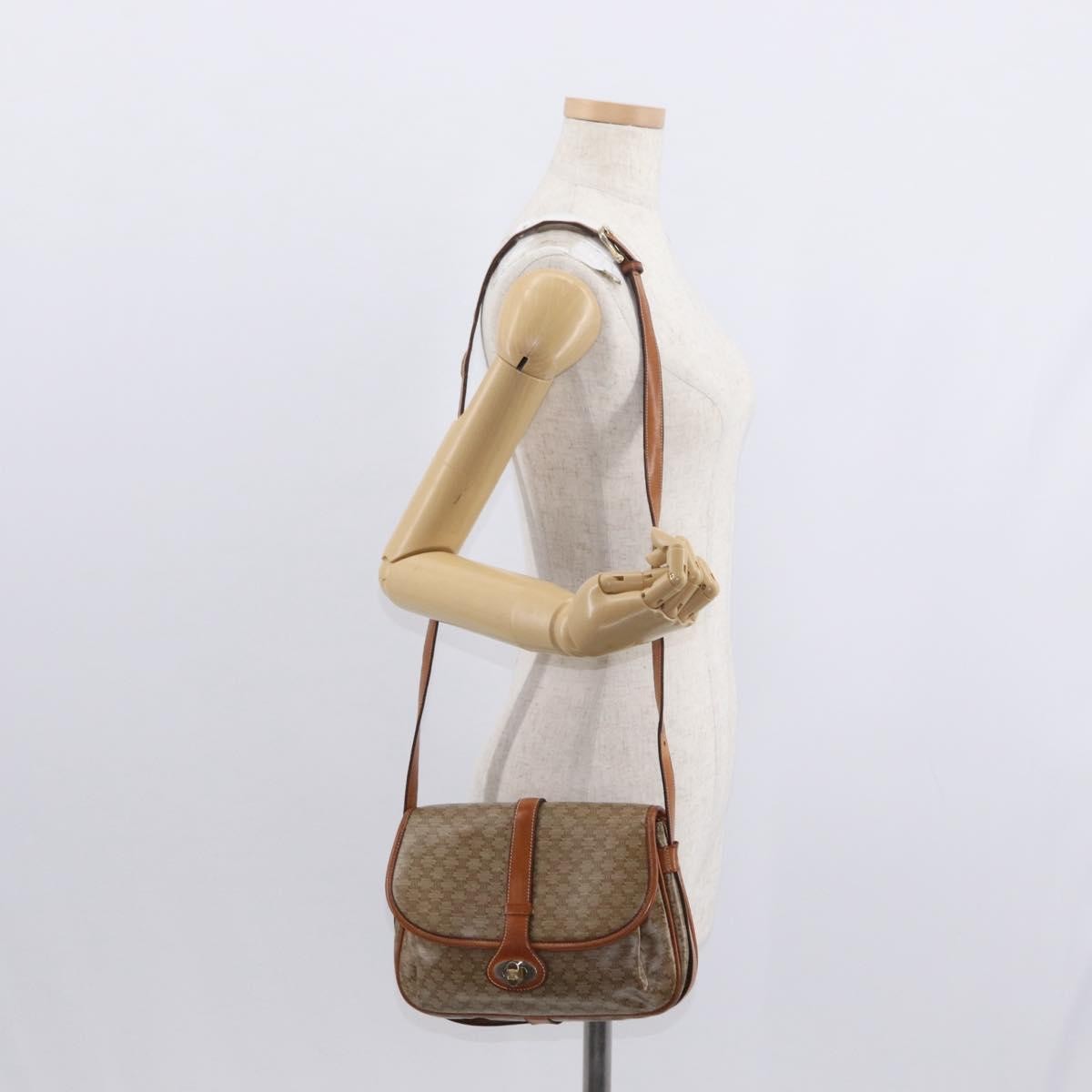Celine CELINE Macadam Canvas Shoulder Bag PVC Beige Gold Authentic ka119