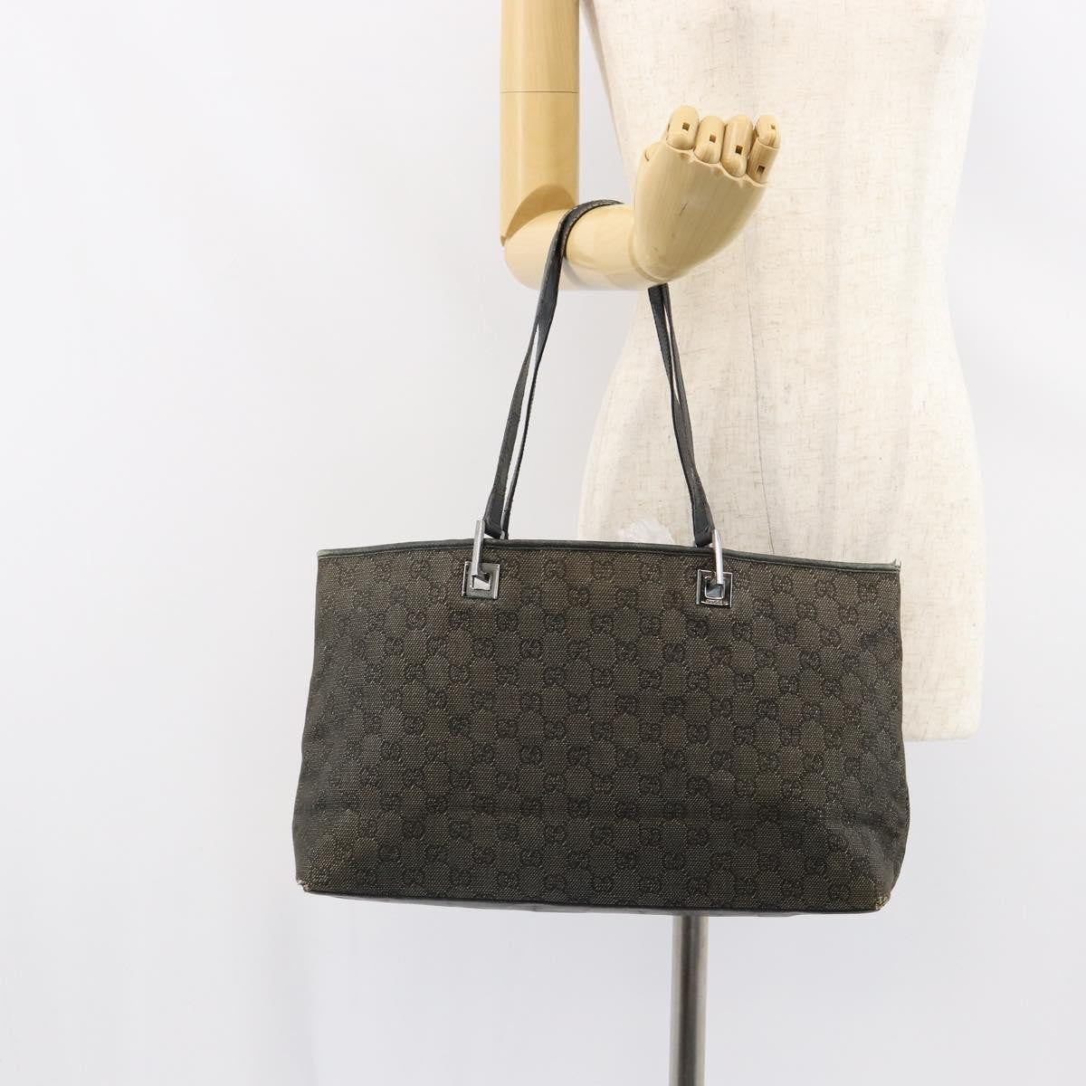 Gucci GUCCI GG Canvas Tote Bag Black Silver 36173 1705 Authentic 154445