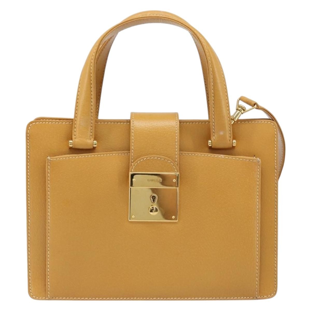 Gucci GUCCI Hand Bag Leather 2way Beige Gold Authentic 173886