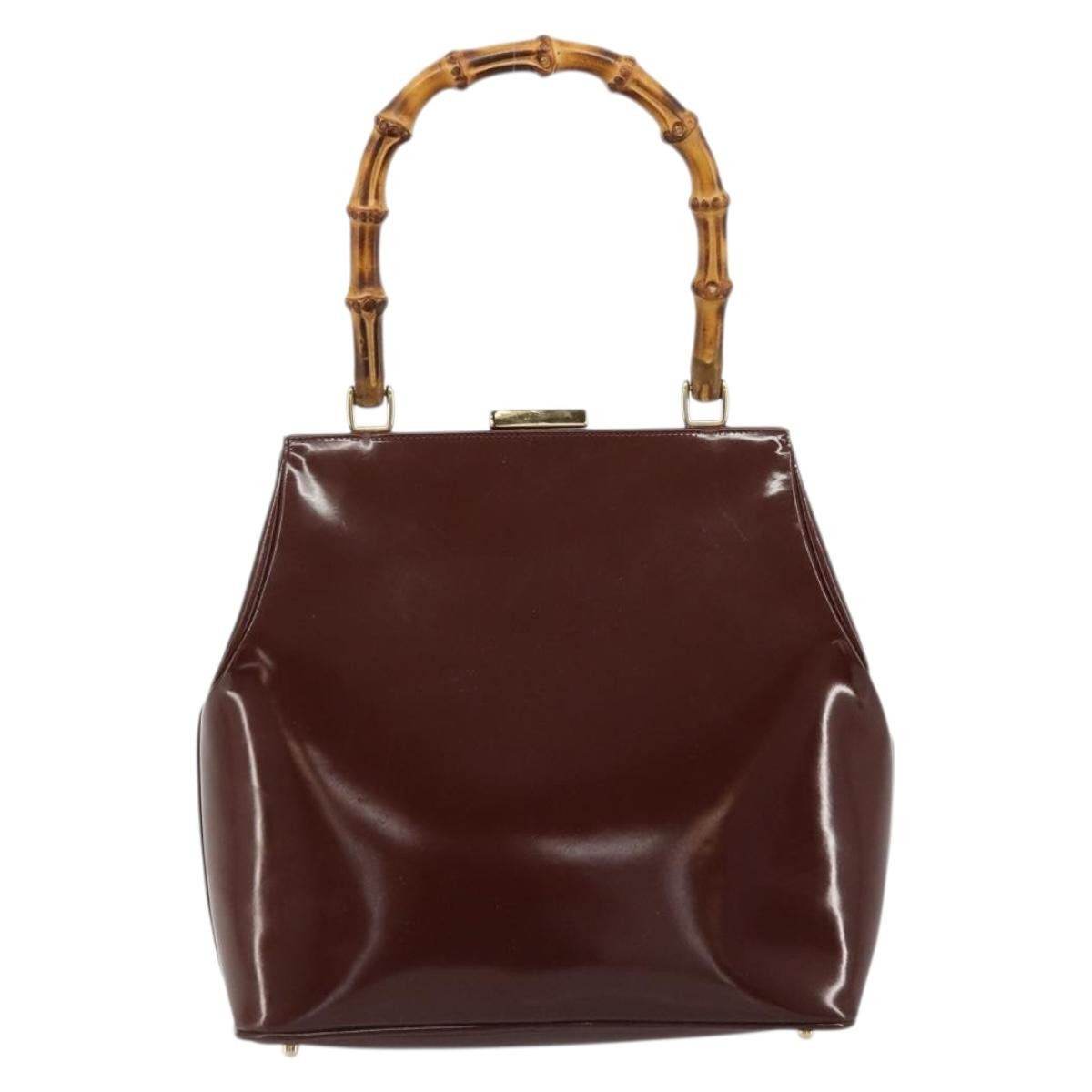 Gucci GUCCI Bamboo Hand Bag Patent leather Brown Gold 000 781 0295 Authentic 175307