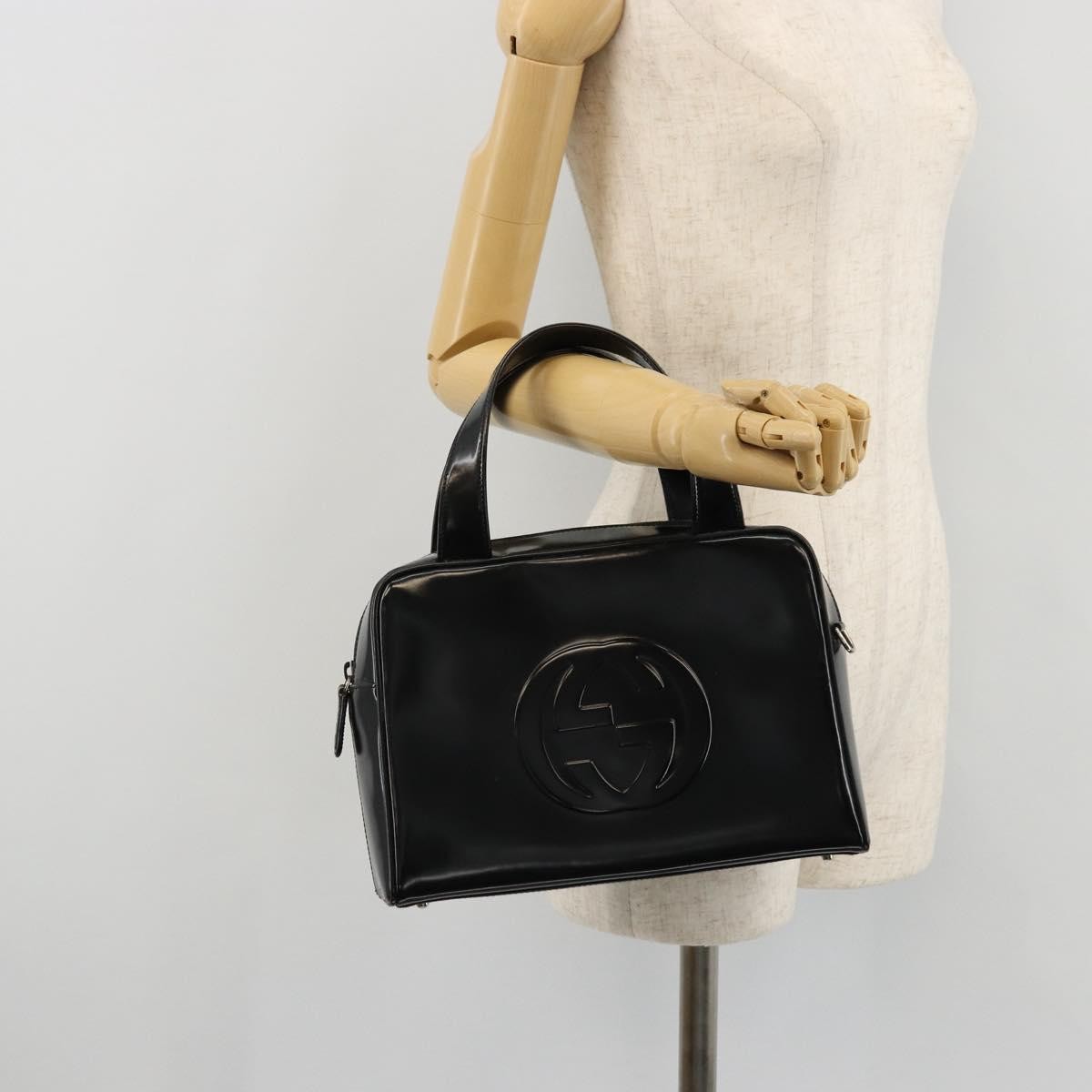 Gucci GUCCI Soho Hand Bag Patent Leather Black Silver 000 1274 0505 Authentic ep14495