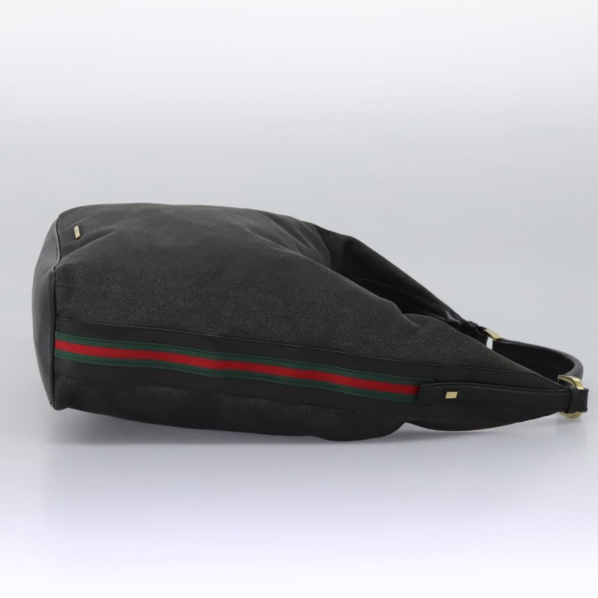 Gucci GUCCI Web Sherry Line Shoulder Bag Denim Black Red Green 73884 Authentic am8160