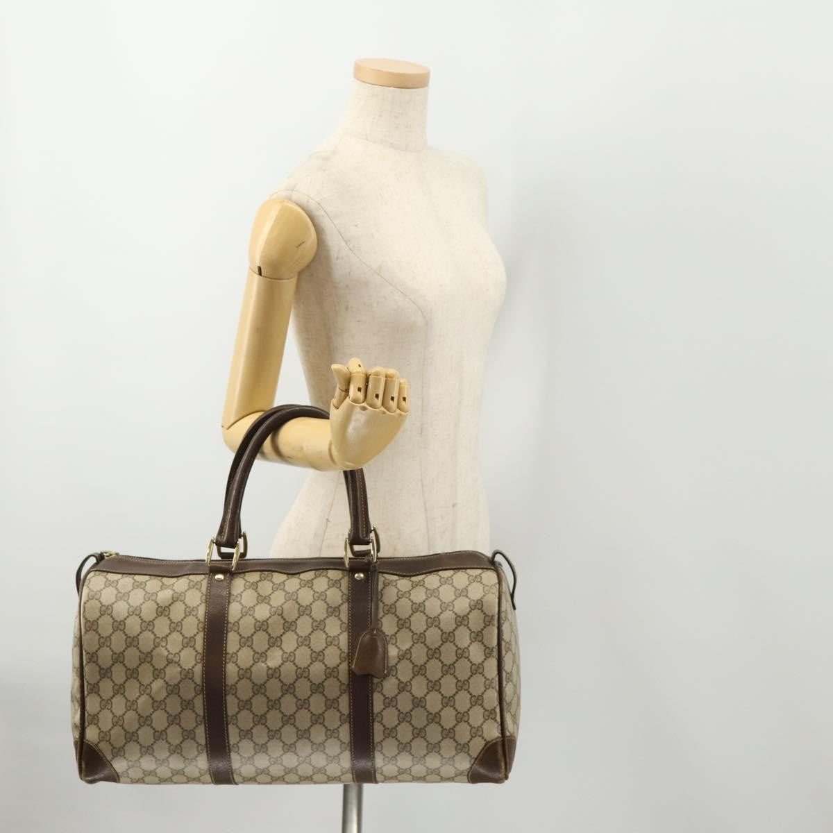 Gucci GUCCI GG Supreme Boston Bag PVC Beige Gold Authentic 175449