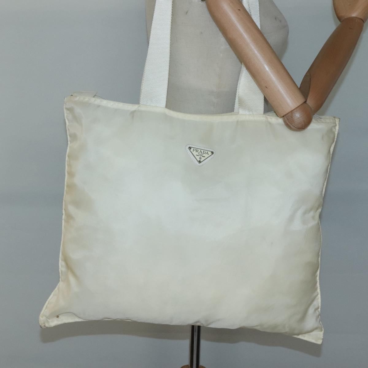 Prada PRADA Tote Bag Nylon Cream Silver Authentic bs26062