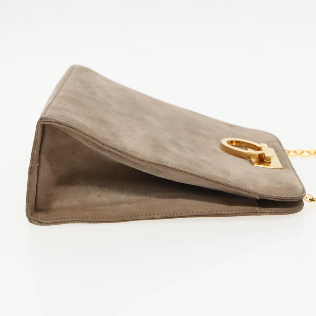Salvatore Ferragamo Salvatore Ferragamo Gancini Chain Shoulder Bag Suede Gray Gold Authentic 96186