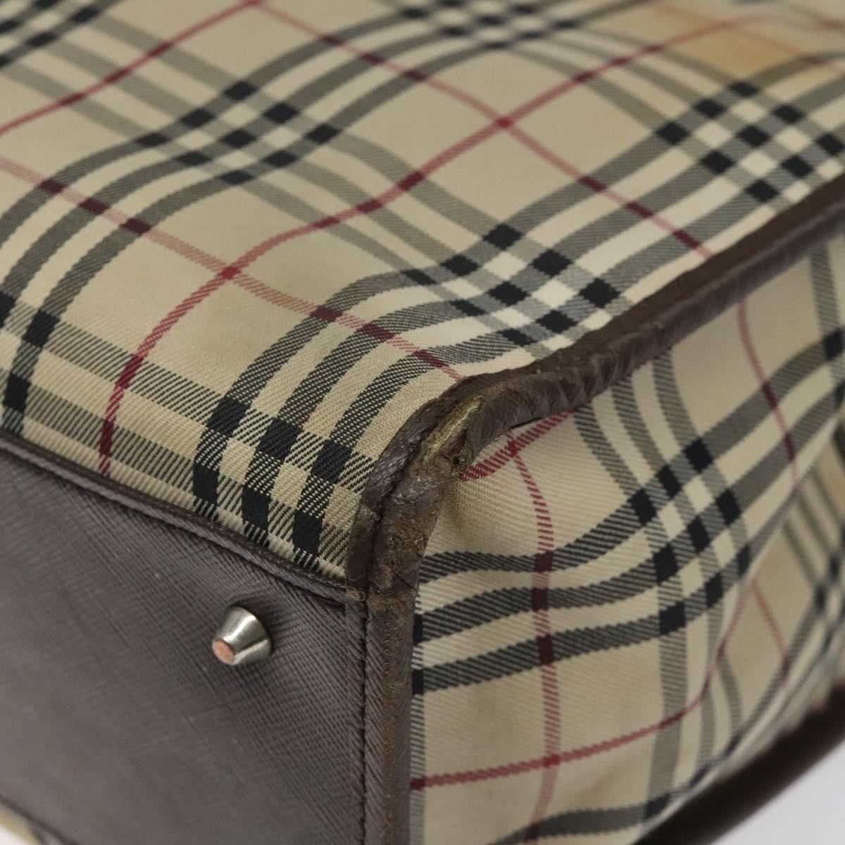 Burberry BURBERRY Nova Check Tote Bag Canvas Beige Silver Authentic 118228