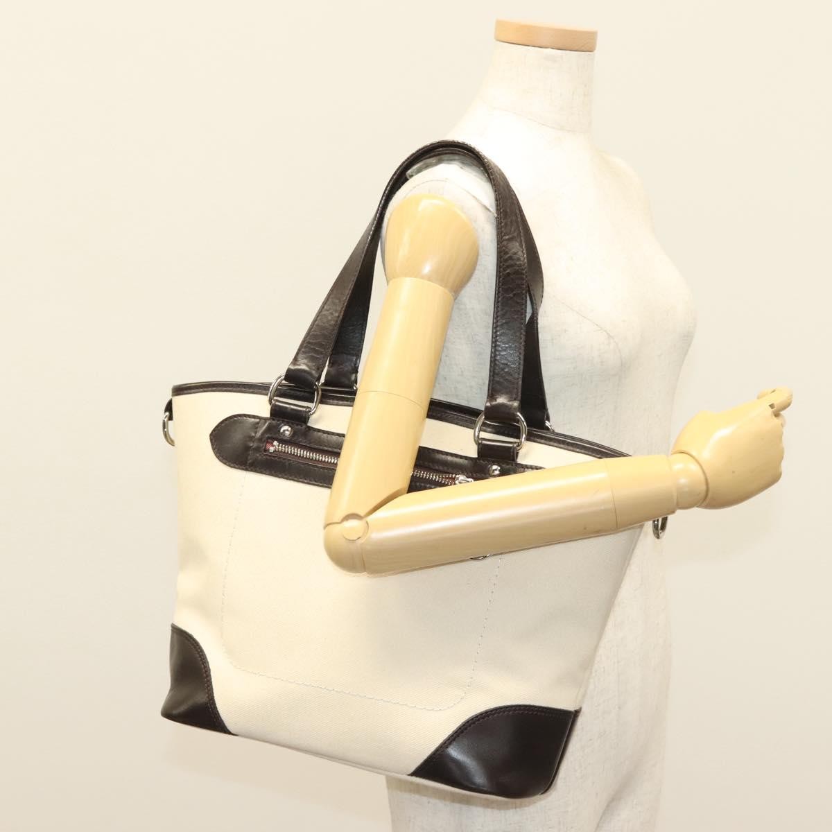 Burberry BURBERRY Tote Bag Canvas Leather White Silver Authentic bs28323
