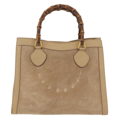 Gucci GUCCI Bamboo Hand Bag Suede Beige Gold 002.0260 Authentic ep14510