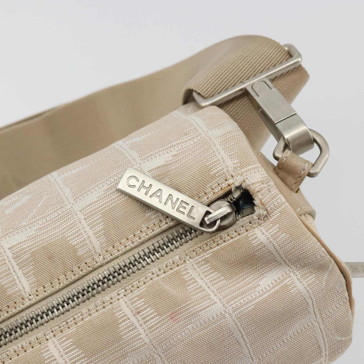 Chanel CHANEL New Travel Line Shoulder Bag Nylon Beige Silver CC Authentic BA12317