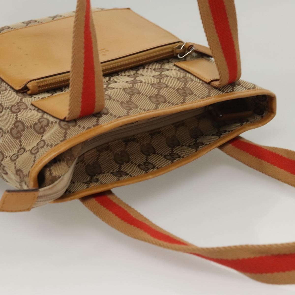 Gucci GUCCI GG Canvas Tote Bag Beige Silver 019 0402 Authentic th5862