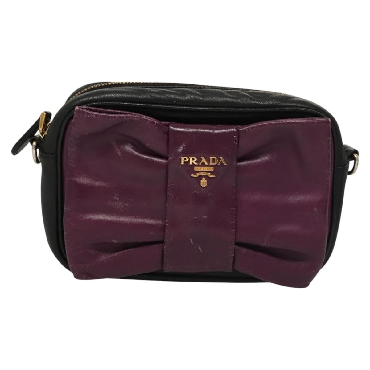 Prada PRADA ribbon Shoulder Bag Leather Purple Gold Authentic 116078